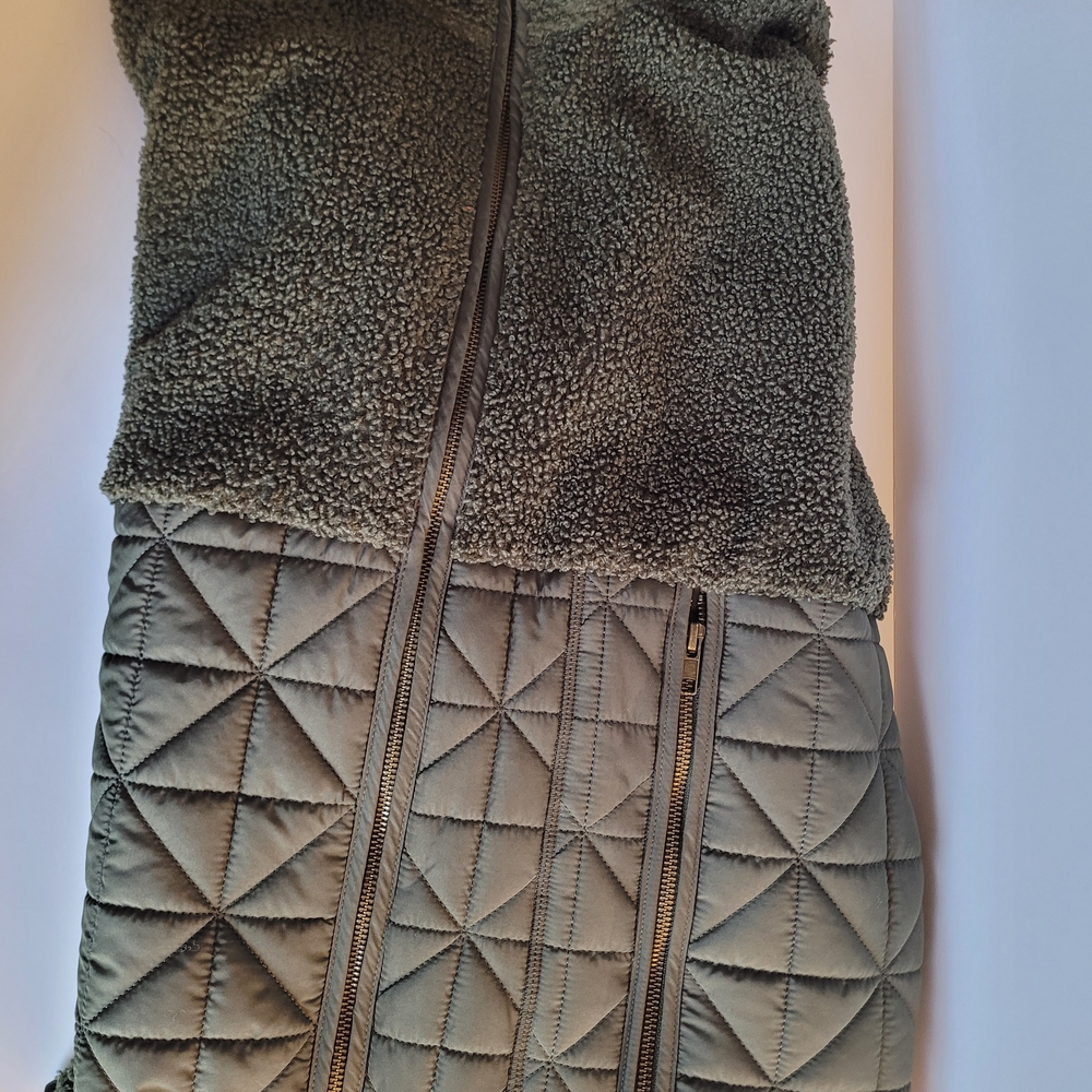 Style & Co. Quilted & Sherpa Zip Front Vest in Olive Green